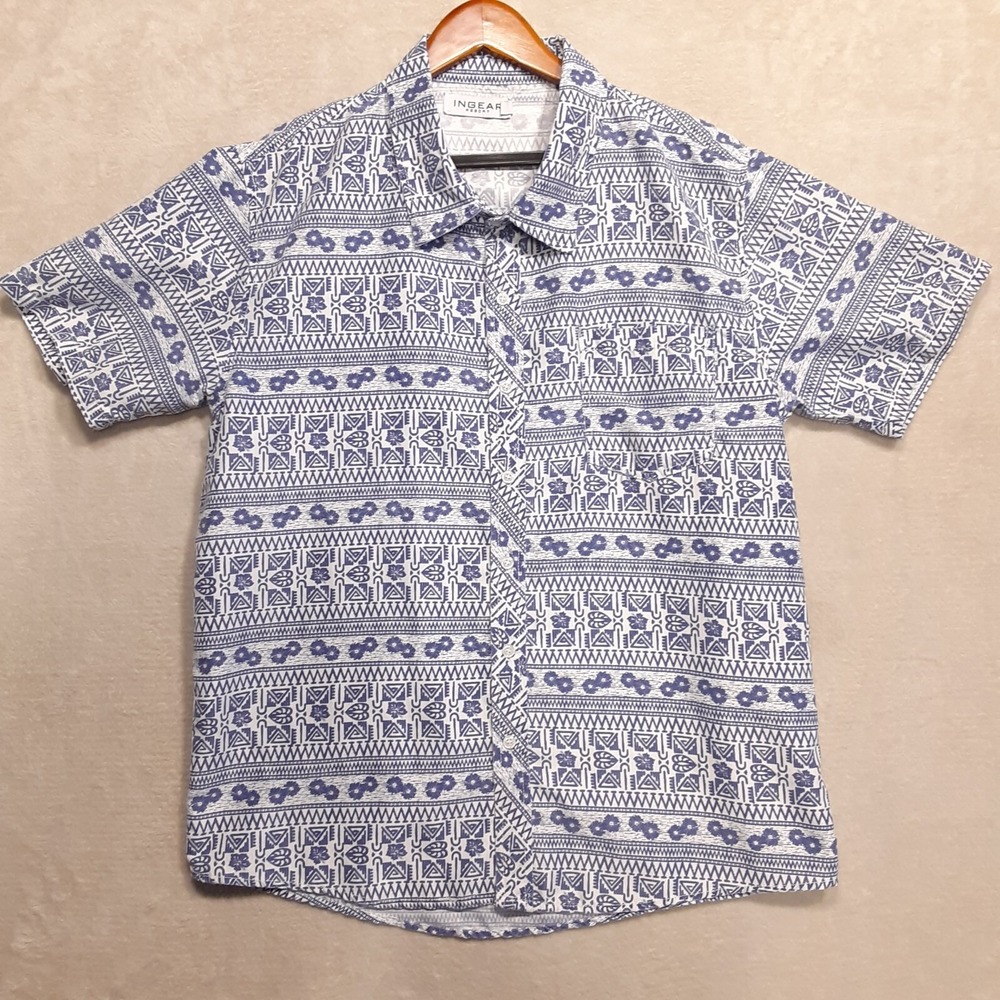 Ingear Resort Mens Aloha Floral Print Button Shirt Sz.L/Blue/SS/Hawaiian/RN98598